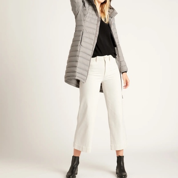 Quince Gray Hooded Puffer Coat Lightweight Down Long Jacket NWT small - Picture 2 of 13